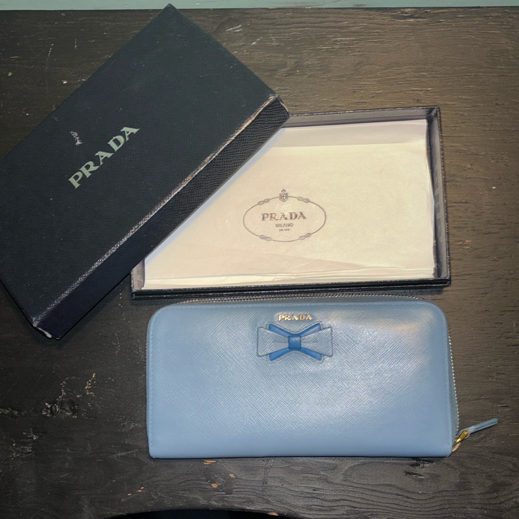Prada  Saffiano Leather Blue Limited Edition Premium Rare Long Zip Wallet